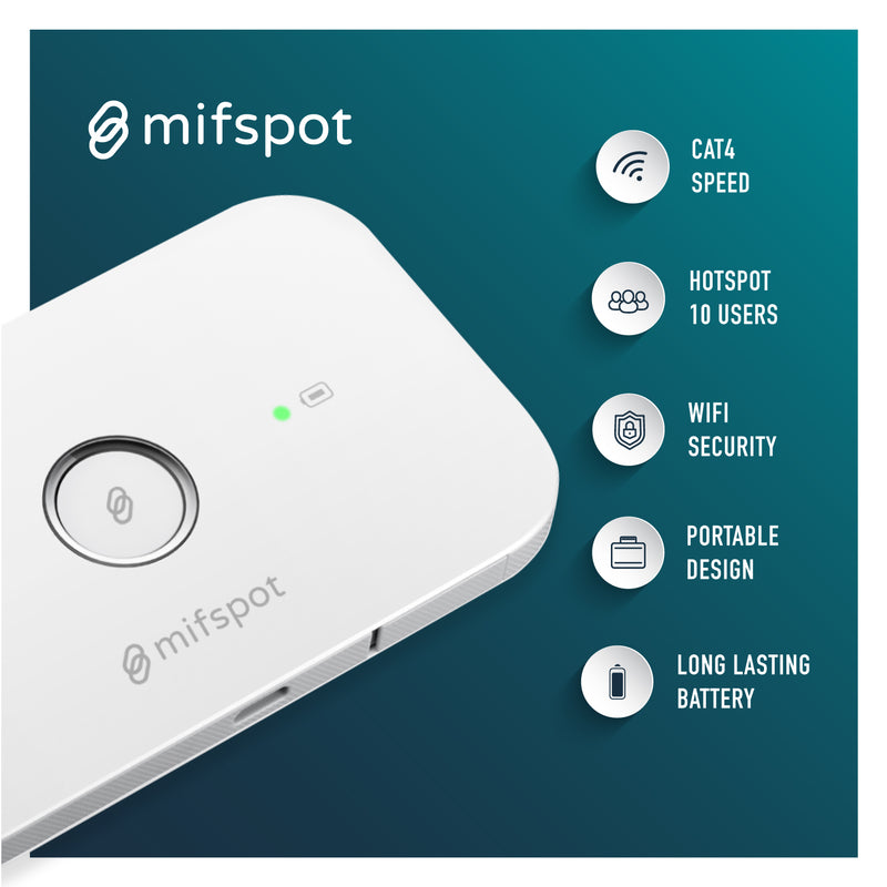MIFSPOT MFS5573, 150 Mbps 4G LTE Mobile Hotspot, Pocket Portable Router, WiFi Network Up To 10 Devices (USA Latin Spec, AT&T, T-Mobile, Movistar & Digitel Venezuela) Contact Your Carrier for Data Plan